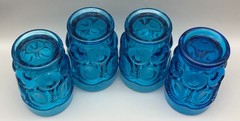Vintage L.E. Smith Colonial Blue Moon and Stars Footed Tumblers Set of 4