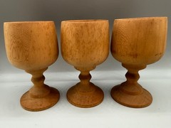 VINTAGE ESTATE WOODEN GOBLET SET 3 SIGNED