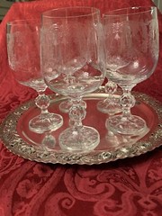 5 Vintage Bohemian Crystal Etched Wine Glasses Goblet Cascade Pattern . Vintage