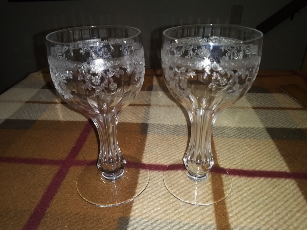 Central Glass Works Etch 11 Hollow Stem Champagne Glasses