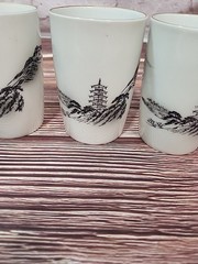 4 Fukagawa Arita Landscape #903 Small Tumbler Glasses 3.75 in New Old Stk Lot3