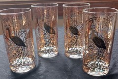 Set of 4 Osborne Kemper Thomas MCM 24k Gold Peacock Highball Glasses 5.5″ tall