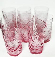 Seneca Driftwood Dark Pink Crinkle Glass Juice Goblets Set of 8 – Rare!