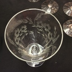 Set 8 Vintage Cut Crystal Wine Goblets 7-1/2” Optic Gray Cut Crystal
