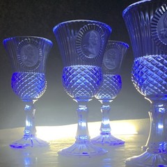 Vintage Avon Blue Glass Washington Cameo Cobalt Stemmed Goblet Set of 6 Impressd