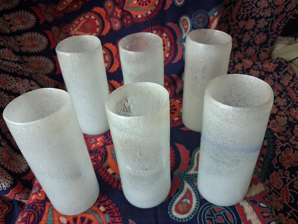 MCM Vintage Hand Blown Frosted Italian Pulegoso Style Art Glass Tumblers 6pc