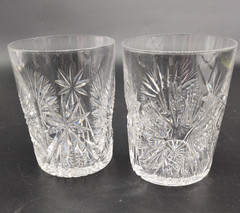 2 American Brilliant Cut Glass Tumbler Starburst Design