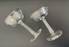 Vintage LIBBY Frosted Silver Leaf MCM CHAMPAGNE / SHERBET GLASSES (Set of 2)