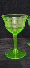 Green Uranium glass needle etched Cordial Glass