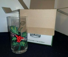 NEW (Set of 4) Portmeirion «The HOLLY and the IVY» 5 5/8″ Glassware TUMBLERS