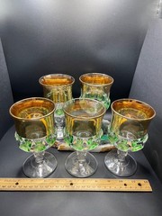 RARE 1911 Excelsior Goblet US Glass Co Tiffin Green Thumbprint Gold Band 1C784