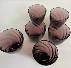 6 Hazel Ware Moroccan Amethyst 3.25 Tumblers Purple Swirl Glass *1 is larger MCM
