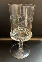 1880s EAPG Diamond Band Goblet – Etched Leaf & Berry Pattern – Pressed Glass