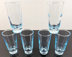 (6) Duz Crystal Star Sapphire 2.5 Oz Tumblers Set Vintage Blue Glasses MCM Lot