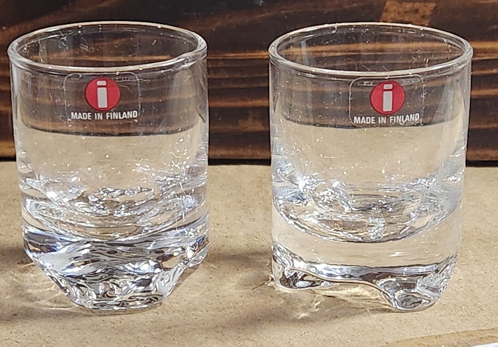 2 Tapio Wirkkala IITTALA FINLAND Old Logo STICKER CLEAR Shot Glass BAR 1 OZ 2″
