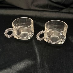 Set of 2 Vintage Hazel Atlas «Orchard Crystal» Punch Cups Beaded Handle Clear Gl