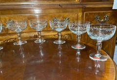 VTG 24 Crystal Glass Set Etched Berry Leaf Wine Goblet Champagne Sherry Portugal