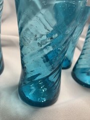 Hand blown swirl Blue 4 Glasses with Bubbles & Rough Pontil Mark B39