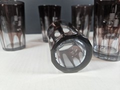 Vintage Mid Century Modern Smoky Gray Cut Clear Atomic Tumbler Glasses Set of 6