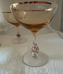 Vintage MCM Jozef Stanik Zlata Zuzana Amber Champagne Coupes Gold Ball Set of 4