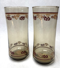 Vintage Libbey Retro Floral Glasses – Red Orange Flowers with Stripes – Set of 2