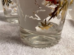 Vintage Hollywood Regency Gold and White Leaf Highball Glasses MCM Bar ware 