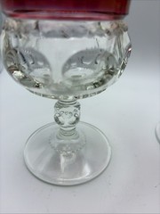 Kings Crown Set 2 Tiffin Ruby Red Flash Thumbprint Goblets 5.75”Tall 3” Round