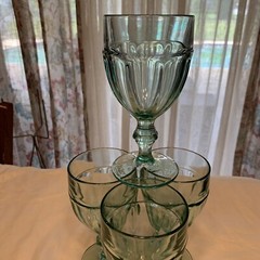 Set of 4 Libbey Spanish Green Glass Gibralter 6.75″ Goblets Duratuff EXC!