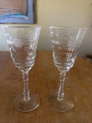 Vintage Libbey Rock Sharpe Crystal Wine Glass 8inch Halifax Pattern Etched Set 2