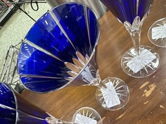 5 piece Vintage Ajka Wine Cobalt BLUE Lead Crystal Wine Glasses 8-3/4″