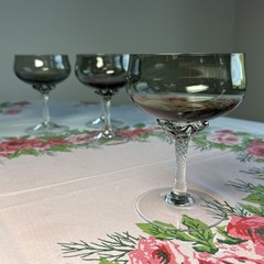 Set Of 4 Vintage SASAKI Coronation Smoke Gray Swirl Champagne Glasses 5” EXC