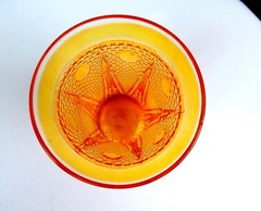 Jain Carnival Glass India Marigold Beaded Spears Variant 4 5/8″ Flared Tumbler