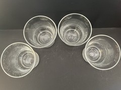 Old Fashion Footed Clear Bubble Glasses, Set Of 4, 3.75” Tall