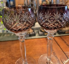 Florderis AJKA Amethyst Hock Wine Glass Crystal Cut to Clear Goblet Unlined Base
