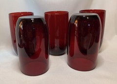 Set of 5 Vintage 11 Oz Flat Tumbler Roly Poly Royal Ruby by ANCHOR HOCKING Red