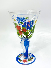 Hand Painted Wild Flowers & Butterflies Wine Water Goblets Beautiful!