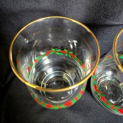 Vtg Libbey Holly Berry Christmas 14oz Tumblers Gold Rim Set of 4 Vintage Holiday