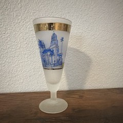 Hearst Castle Frosted Champagne Glass Footed Goblet San Simeon CA Blue Gold