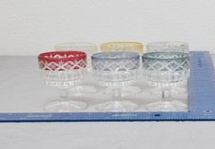 (6) Cut-to-Clear Crystal Mini Goblets Shot Glass Multi Color Diamond Fan Etched