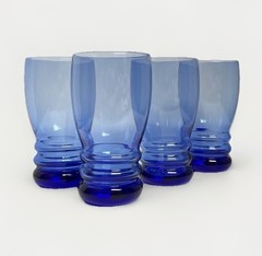4 ct Vintage Libbey Bangles Cobalt Blue Glasses Tumblers Cooler 6.25” 16 Oz