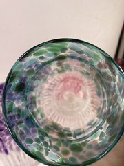 Set 5 Handblown Art Glass Tumblers Artist Signed Multicolored Pink Purple Aqua