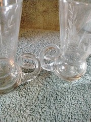 4 Irish Coffee-Espresso-Cappuccino Curved Handled Etched Glasses 4″