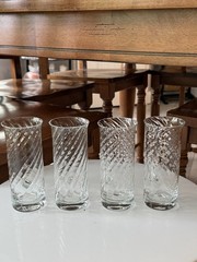 4 Optique Glass Irish Coffee Mugs By Essentials, Curled Handle EUC 5.75” Tall