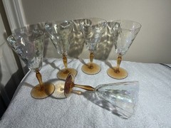 Vintage 1930s Fostoria Cellini Loop Optic Amber Stem Wine Goblets – Set of 5