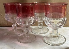 King’s Crown-Cranberry Flashed by Tiffin-Franciscan Goblets 5 3/4″ 4 Piece