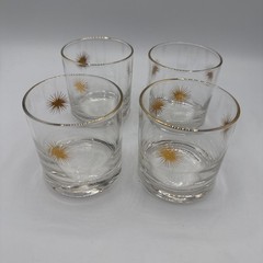 Vintage Gold Atomic Starburst Rocks Glasses Set 4 Mid Century Barware Tumblers