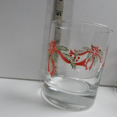 Vintage 4 Anchor Hocking Poinsettia and Ribbon Rocks Glasses Christmas Barware