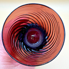 Hand Blown Amethyst Swirl Glass Pitcher & 5 Glasses Art Glass Drink Set