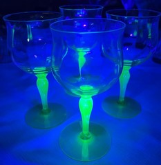 Uranium Glass Wine Glasses Vintage Clear Bowl Green Stem Glow Blacklight