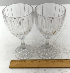 Set of 2 Crystal Clear Wine Glasses Ribbed Stemmed Pattern Glassware 6 3/4″